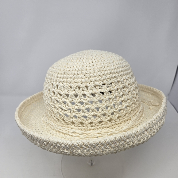 VINTAGE XHILARATION CREAM 100% PAPER OPEN WEAVE SUN HAT ROLLED BRIM WOMEN OS - Picture 4 of 12
